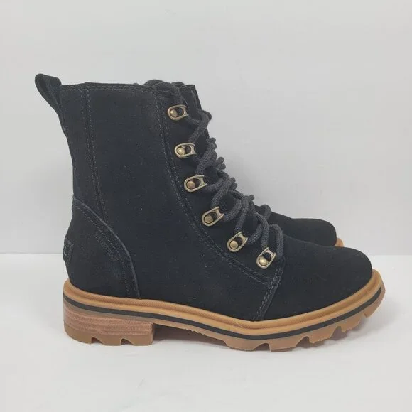 Sorel Lennox Waterproof Lace-Up Women's Black Suede Boots US Size 6 NWT - Picture 1 of 10